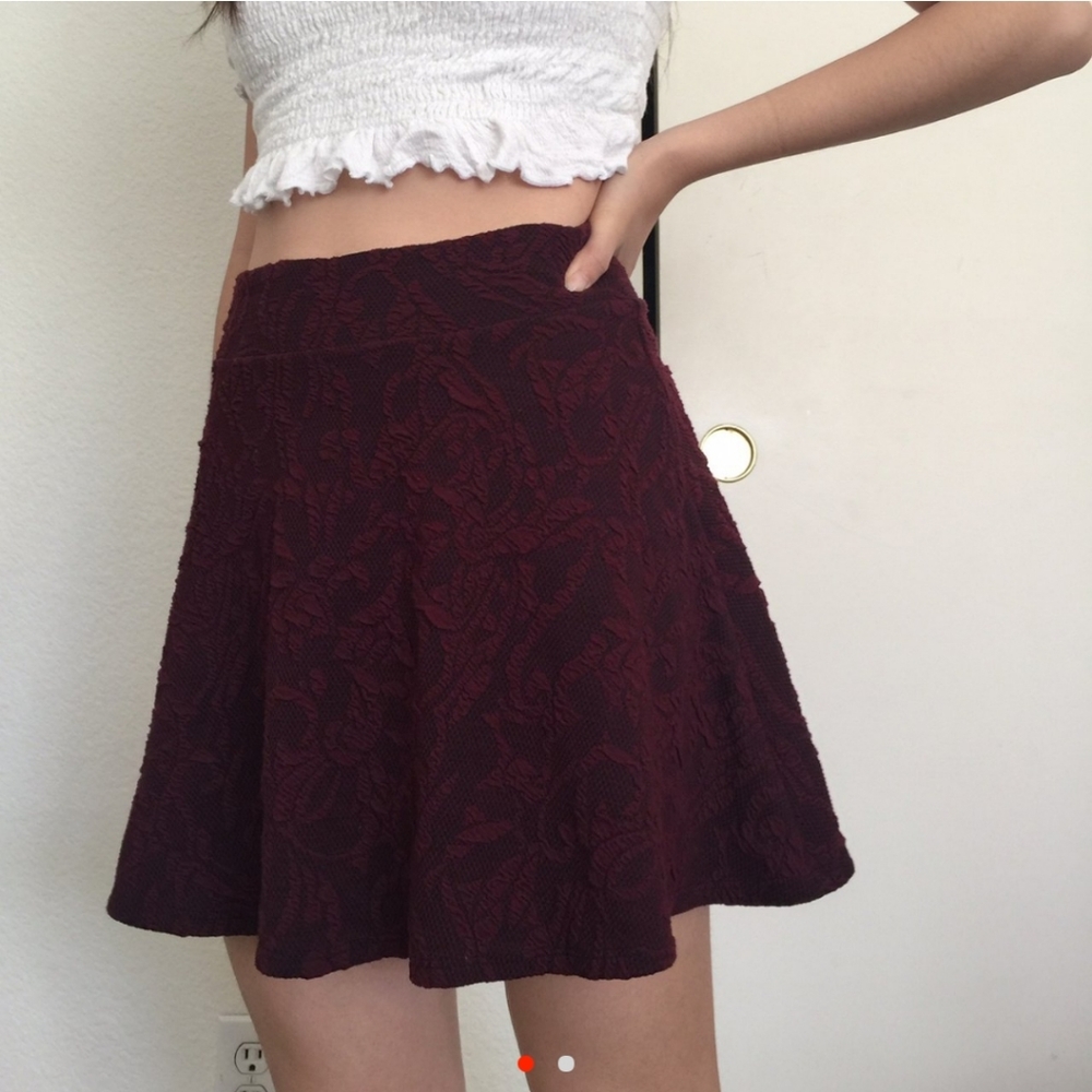 burgundy floral skater skirt